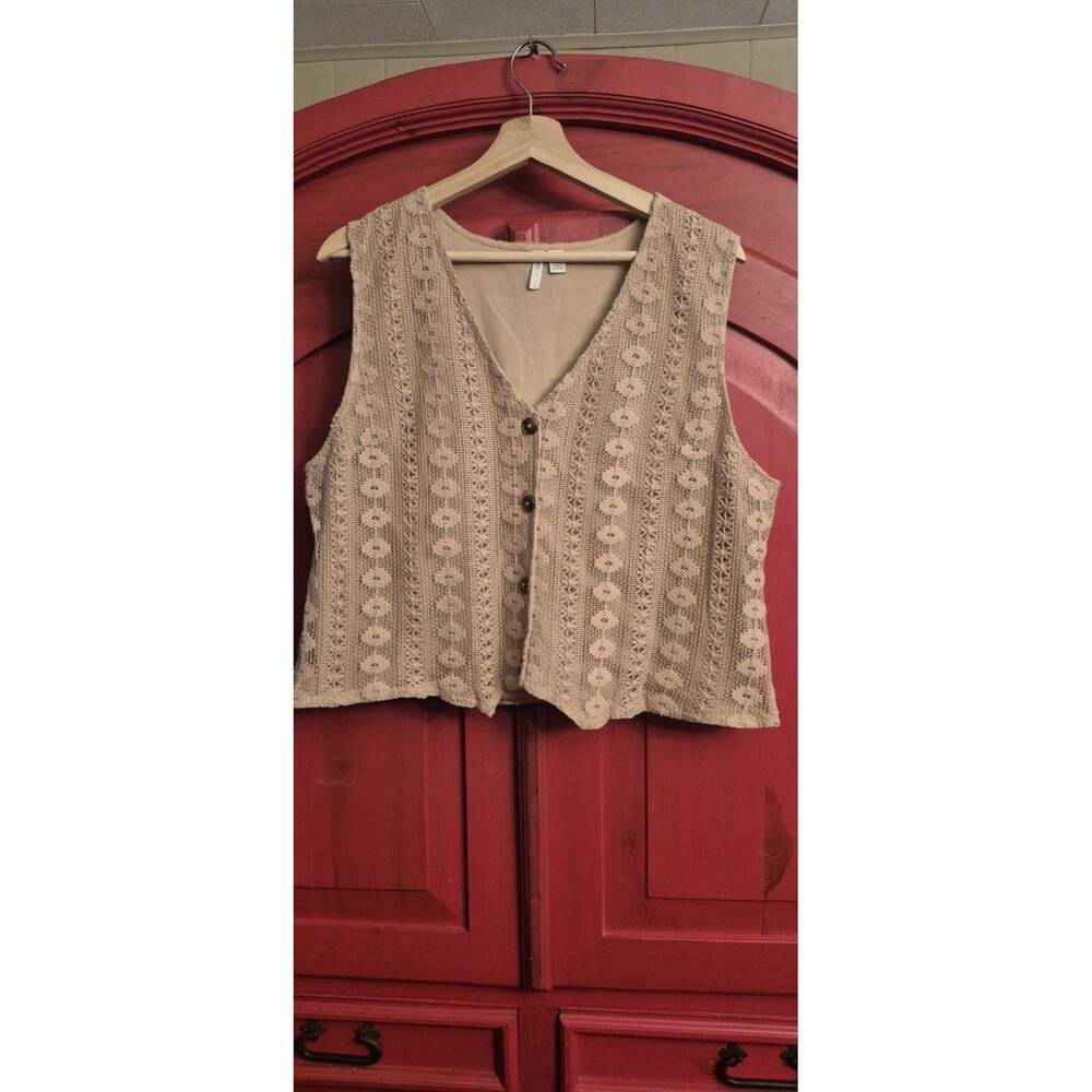 Cato XL Tan Lace Vest Top Boho Cottage Core Natural Dressy Casual Look EUC